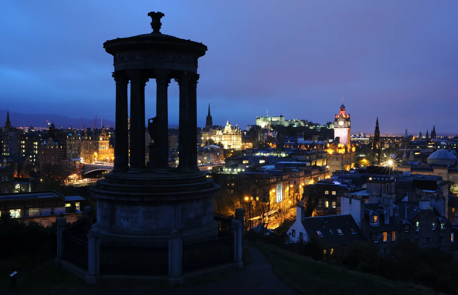 Edinburgh skyline from Calton Hill at dusk