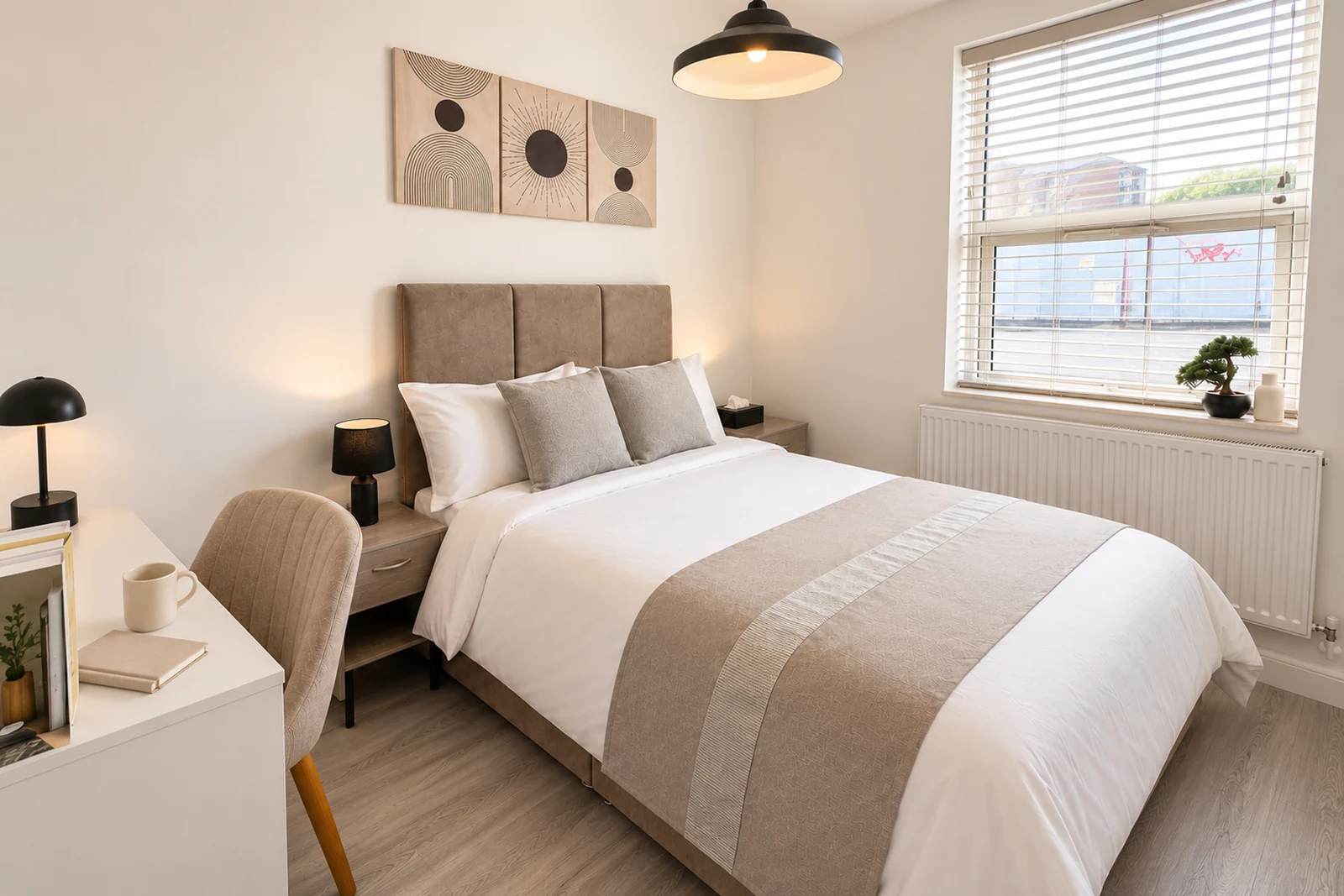 Room 1: a comfortable ground-floor room for one guest, with a private en-suite and a desk.