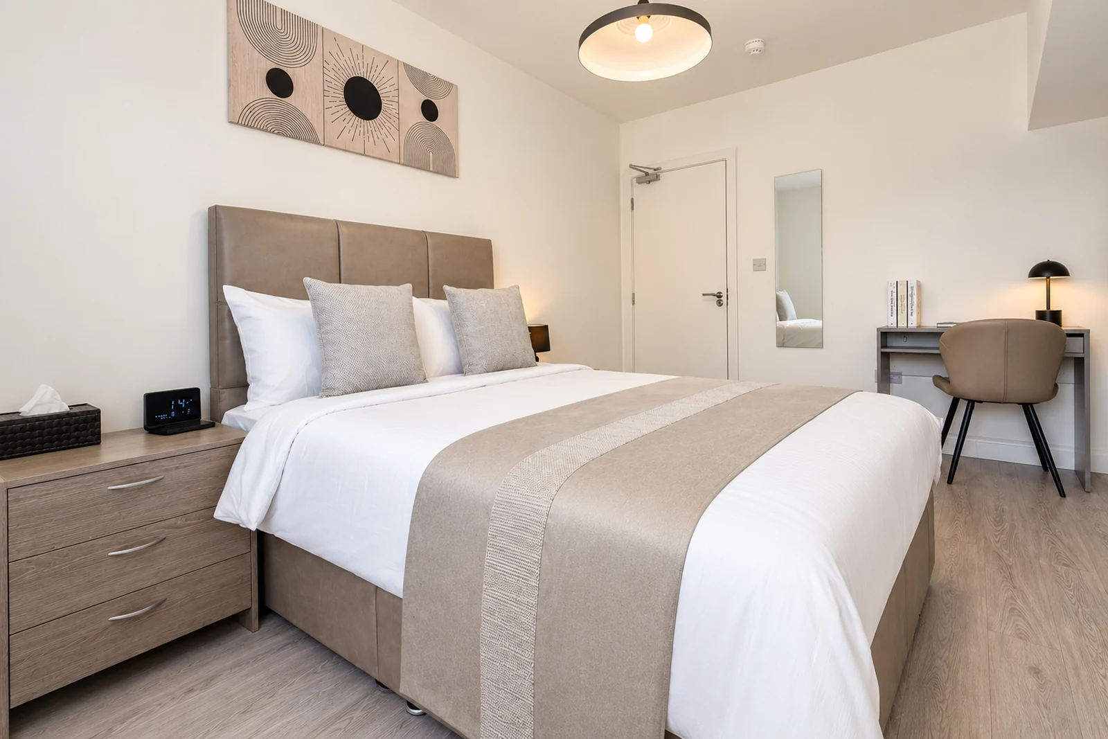 Room 3: our larger first-floor en-suite room, with space to work and unwind. Designed for one guest.